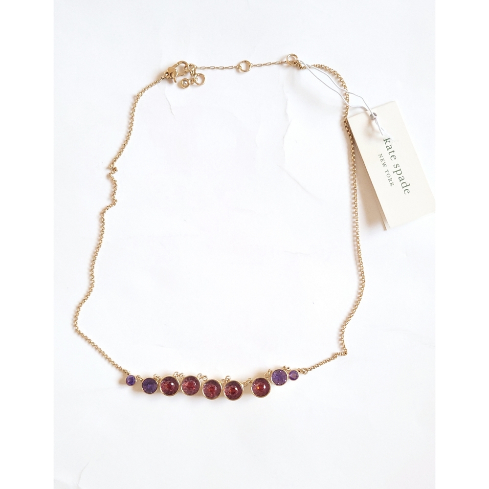 New! KATE SPADE Zirconia Stones Reflecting Pool Goldtone Necklace Red Purple